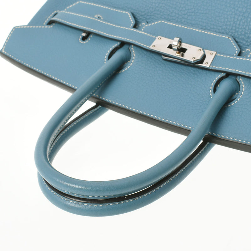 HERMES エルメス バーキン35 ブルージーン シルバー金具 □G刻印(2003年頃) ユニセックス トリヨンクレマンス ハンドバッグ ABランク 中古 銀蔵