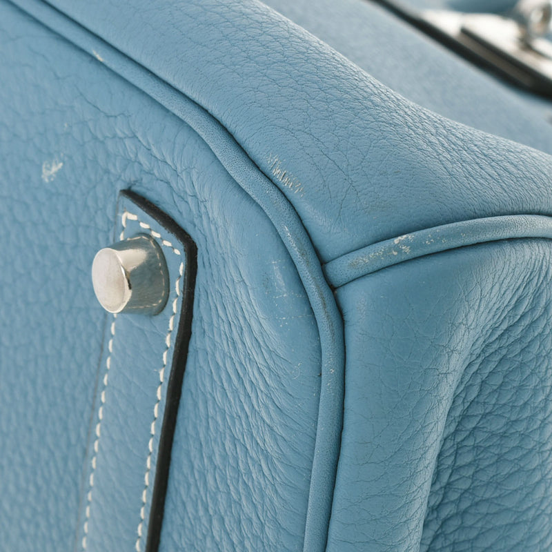 HERMES エルメス バーキン35 ブルージーン シルバー金具 □G刻印(2003年頃) ユニセックス トリヨンクレマンス ハンドバッグ ABランク 中古 銀蔵