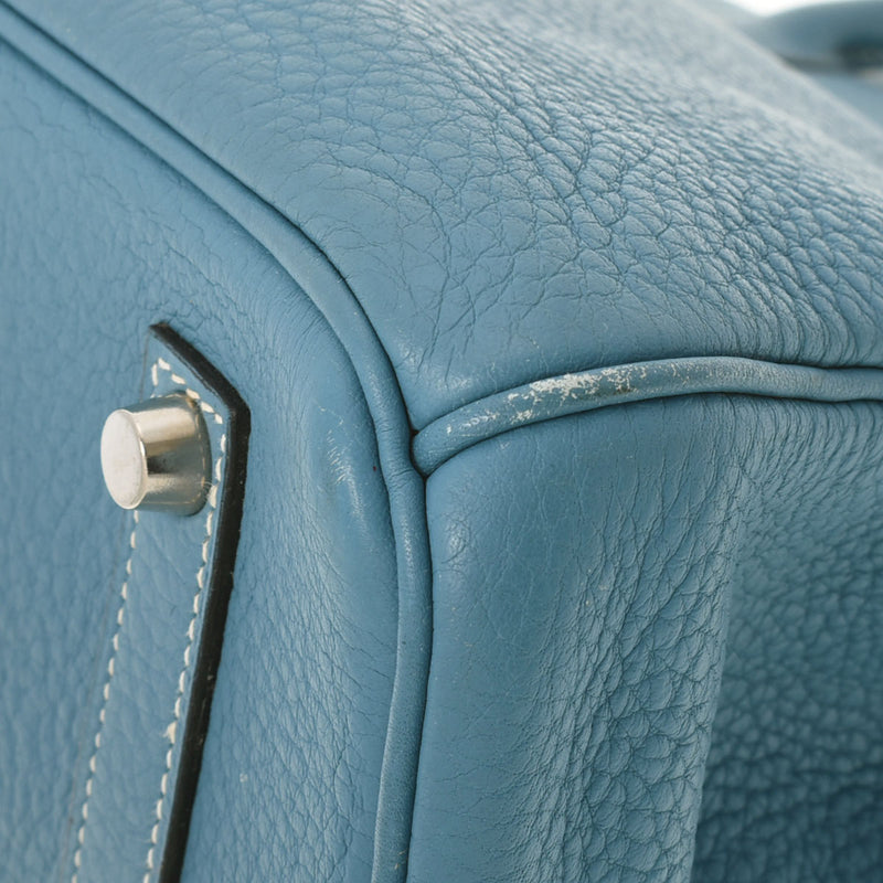 HERMES エルメス バーキン35 ブルージーン シルバー金具 □G刻印(2003年頃) ユニセックス トリヨンクレマンス ハンドバッグ ABランク 中古 銀蔵