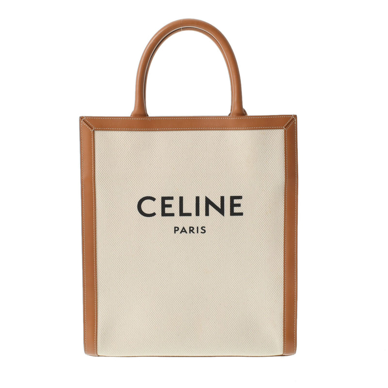 CELINE セリーヌ バーティカルカバ スモール ナチュラル/タン 192082BNZ 02NT ユニセックス レザー キャンバス ハンドバッグ Bランク 中古 銀蔵