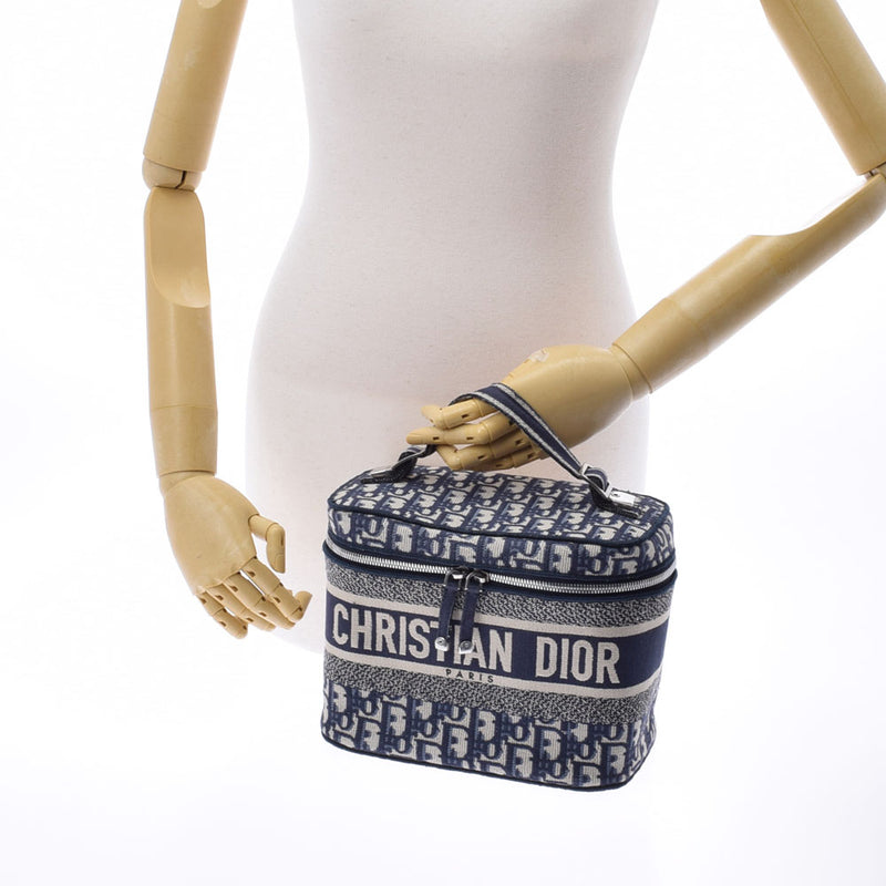 CHRISTIAN DIOR クリスチャンディオール トラベル オブリーク バニティ 青 レディース キャンバス ハンドバッグ ABランク 中古 銀蔵