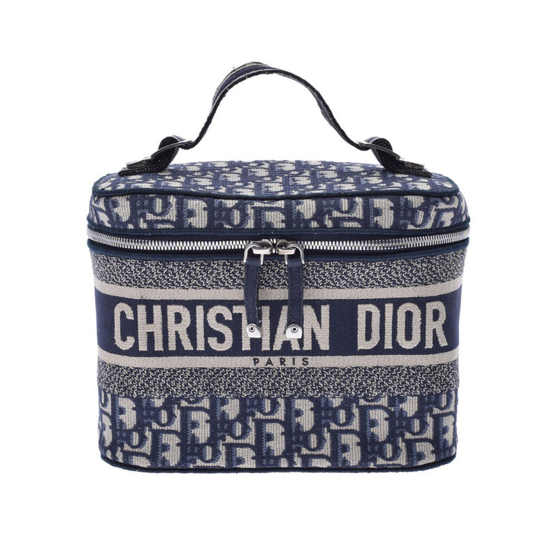 CHRISTIAN DIOR クリスチャンディオール トラベル オブリーク バニティ 青 レディース キャンバス ハンドバッグ ABランク 中古 銀蔵