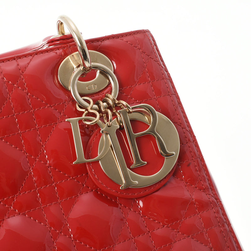 CHRISTIAN DIOR クリスチャンディオール レディディオール カナージュ レッド ゴールド金具 16 BO 0195 レディース エナメル ハンドバッグ ABランク 中古 銀蔵