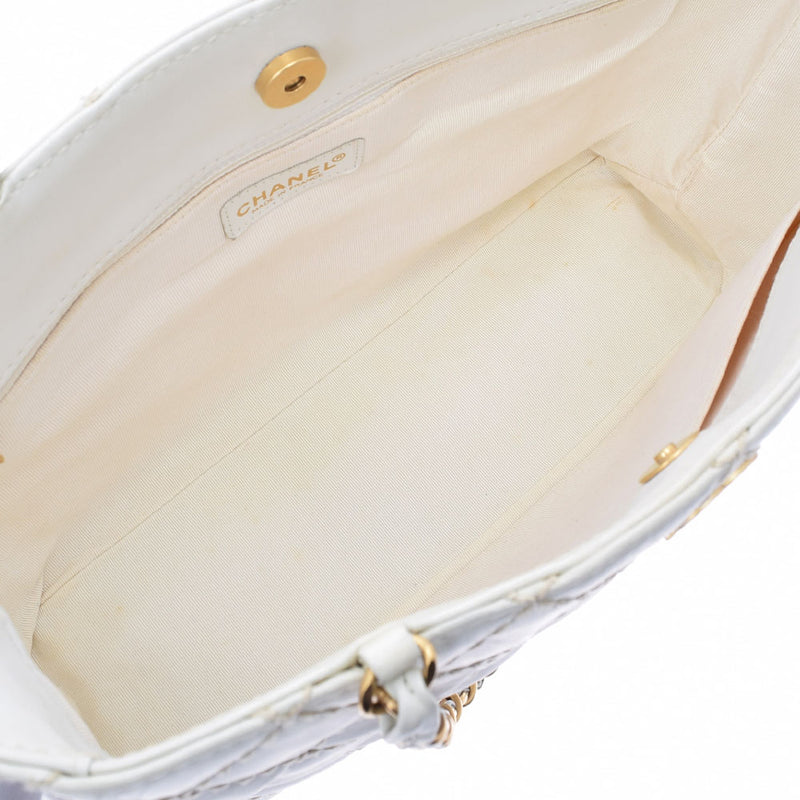 CHANEL シャネル ワイルドステッチ チェーントート ホワイト レディース ラムスキン ショルダーバッグ Bランク 中古 銀蔵