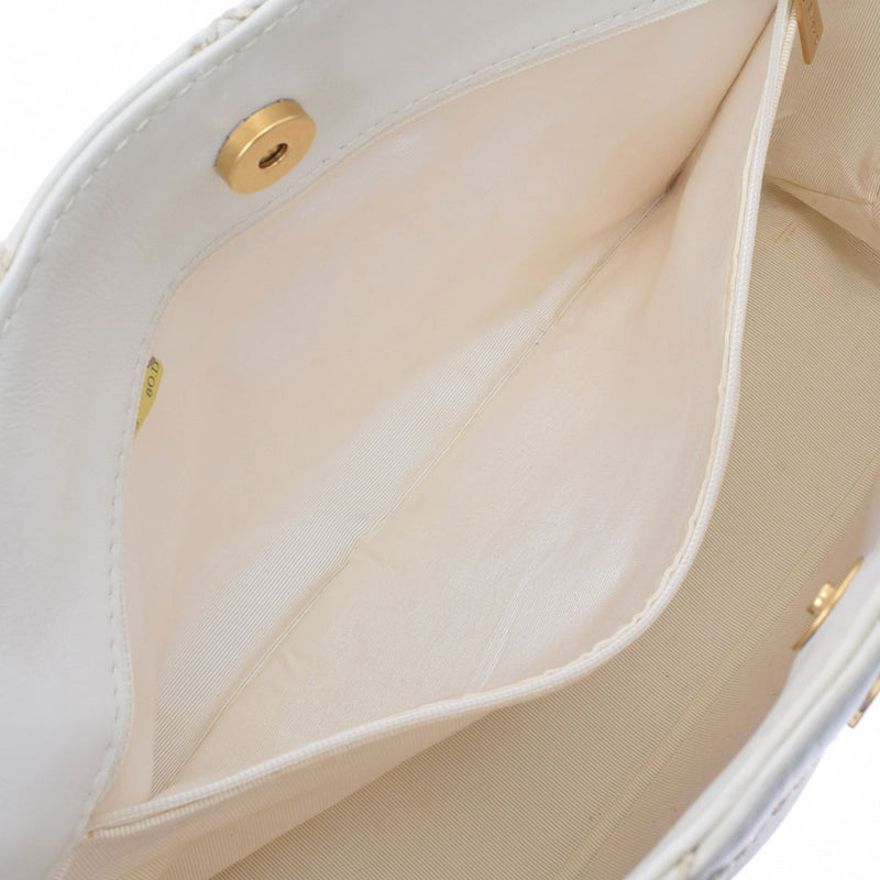 CHANEL シャネル ワイルドステッチ チェーントート ホワイト レディース ラムスキン ショルダーバッグ Bランク 中古 銀蔵