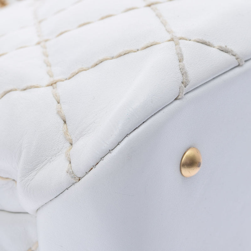 CHANEL シャネル ワイルドステッチ チェーントート ホワイト レディース ラムスキン ショルダーバッグ Bランク 中古 銀蔵