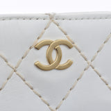 CHANEL シャネル ワイルドステッチ チェーントート ホワイト レディース ラムスキン ショルダーバッグ Bランク 中古 銀蔵