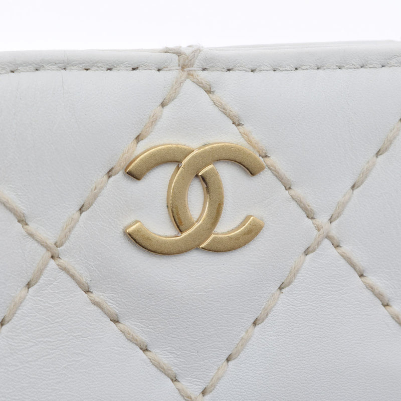 CHANEL シャネル ワイルドステッチ チェーントート ホワイト レディース ラムスキン ショルダーバッグ Bランク 中古 銀蔵