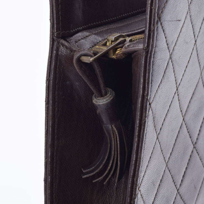 CHANEL シャネル マトラッセ チェーンショルダー 茶 ゴールド金具 レディース ラムスキン ショルダーバッグ Bランク 中古 銀蔵