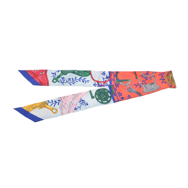 HERMES エルメス ツイリー  オレンジ/青 レディース シルク100％ スカーフ Aランク 中古 銀蔵