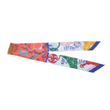 HERMES エルメス ツイリー  オレンジ/青 レディース シルク100％ スカーフ Aランク 中古 銀蔵