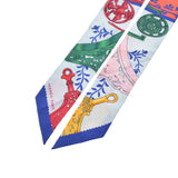 HERMES エルメス ツイリー  オレンジ/青 レディース シルク100％ スカーフ Aランク 中古 銀蔵