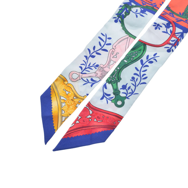 HERMES エルメス ツイリー  オレンジ/青 レディース シルク100％ スカーフ Aランク 中古 銀蔵