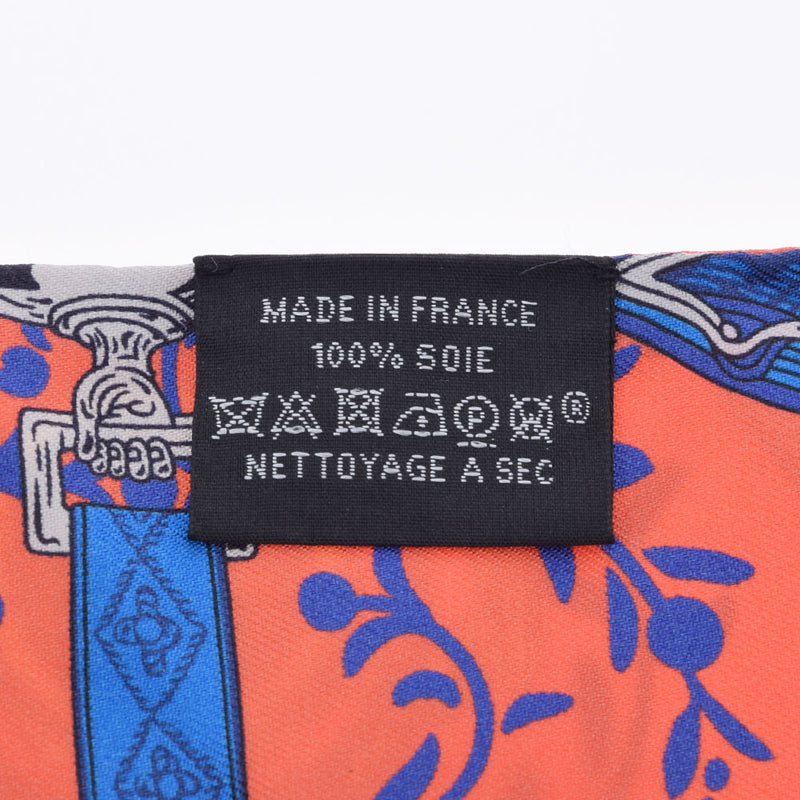 HERMES エルメス ツイリー  オレンジ/青 レディース シルク100％ スカーフ Aランク 中古 銀蔵