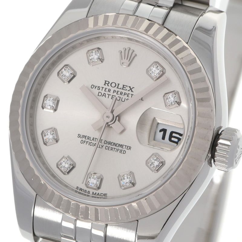 ROLEX ロレックス デイトジャスト 10Pダイヤ 179174G レディース SS/WG 腕時計 自動巻き シルバー文字盤 Aランク 中古 銀蔵