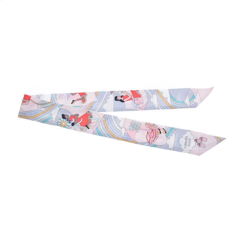 HERMES エルメス ツイリー  ピンク/グレー レディース シルク100％ スカーフ Aランク 中古 銀蔵