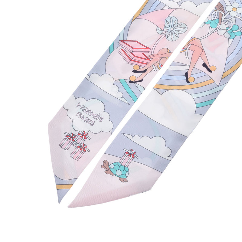 HERMES エルメス ツイリー  ピンク/グレー レディース シルク100％ スカーフ Aランク 中古 銀蔵