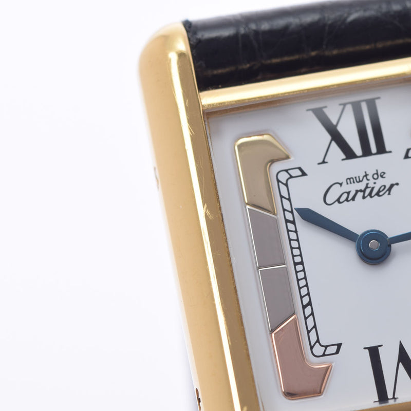 CARTIER カルティエ マストタンク ヴェルメイユ SM W1006354 レディース GP/革 腕時計 クオーツ ホワイト文字盤 Aランク 中古 銀蔵