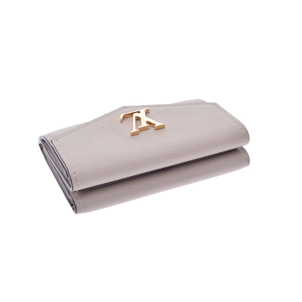 ルイヴィトンポルトフォイユ ロックミニ グレージュ レディース カーフ