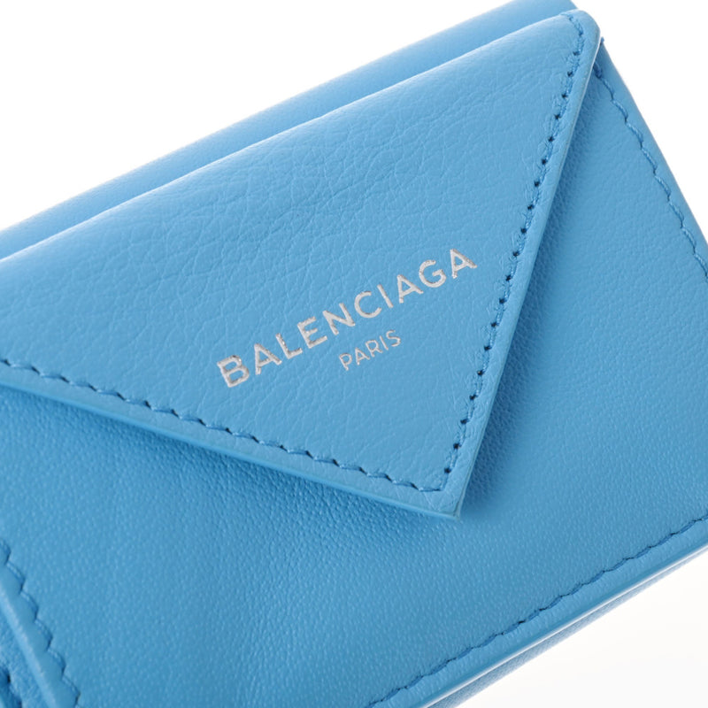 BALENCIAGA バレンシアガ ペーパーミニウォレット ターコイズ 391446 レディース カーフ 三つ折り財布 Aランク 中古 銀蔵