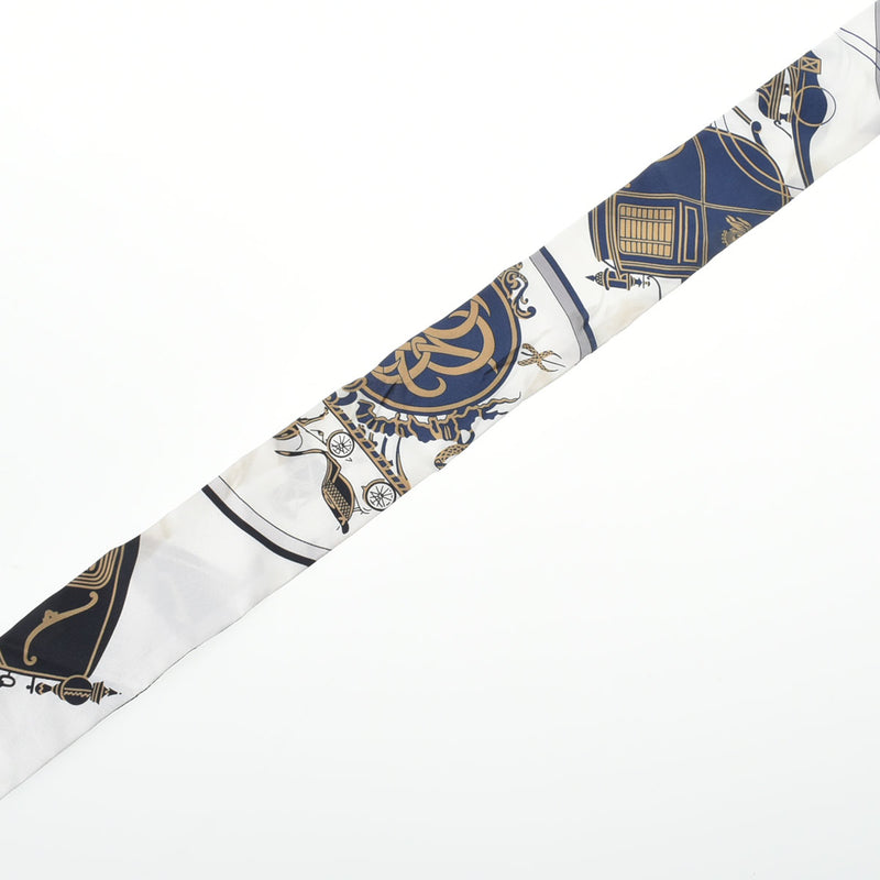 HERMES エルメス ツイリー 新タグ 白/グレー レディース シルク100％ スカーフ Bランク 中古 銀蔵