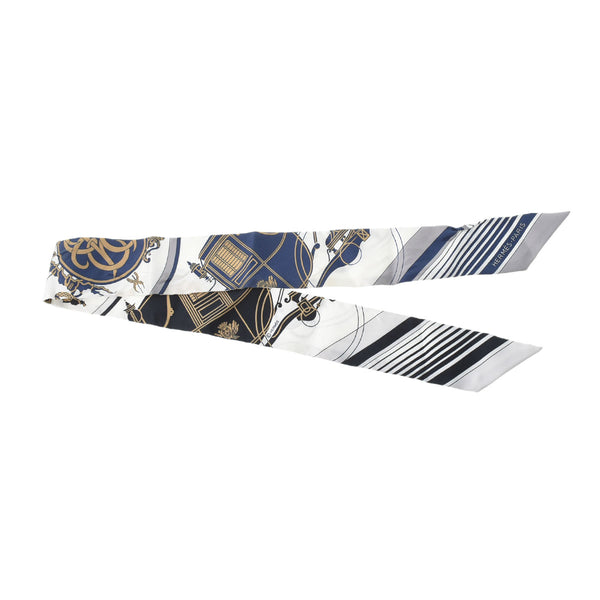 HERMES エルメス ツイリー 新タグ 白/グレー レディース シルク100％ スカーフ Bランク 中古 銀蔵