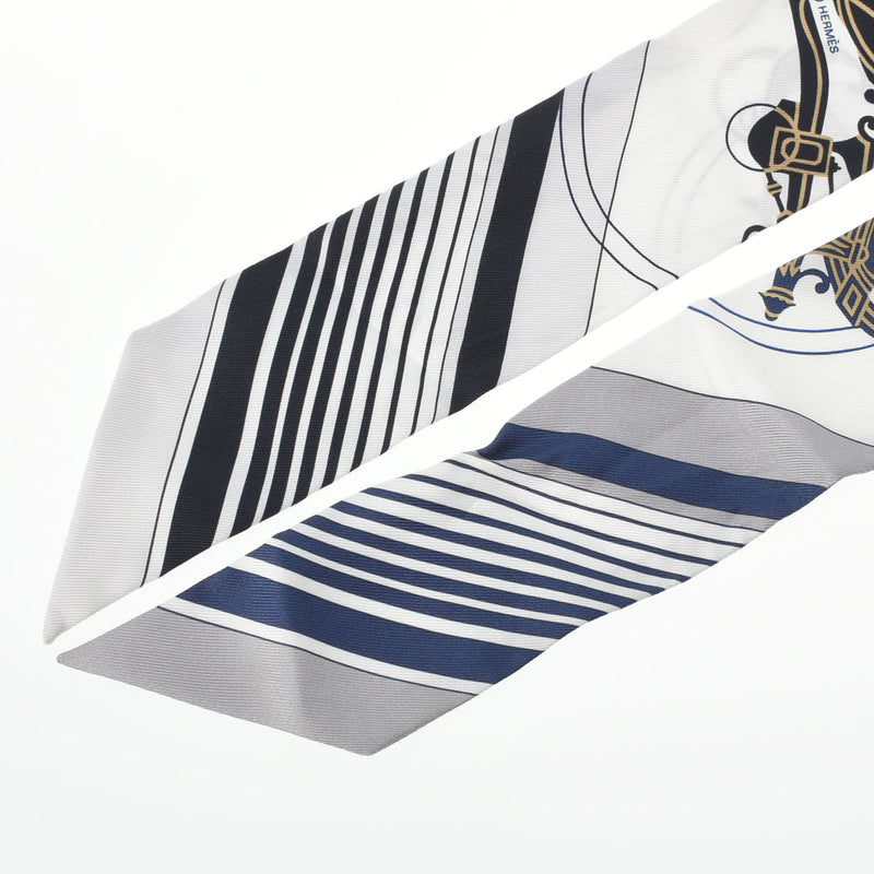 HERMES エルメス ツイリー 新タグ 白/グレー レディース シルク100％ スカーフ Bランク 中古 銀蔵