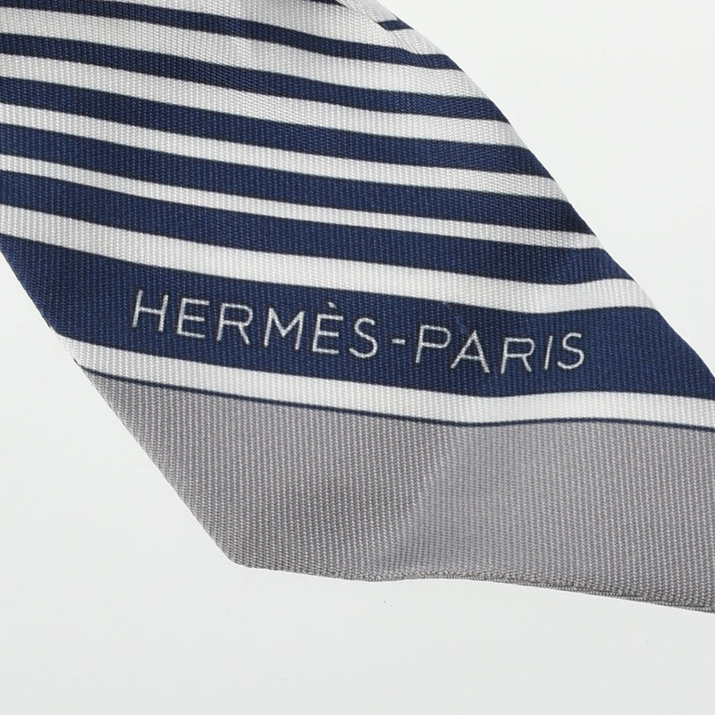 HERMES エルメス ツイリー 新タグ 白/グレー レディース シルク100％ スカーフ Bランク 中古 銀蔵