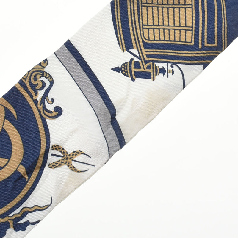 HERMES エルメス ツイリー 新タグ 白/グレー レディース シルク100％ スカーフ Bランク 中古 銀蔵