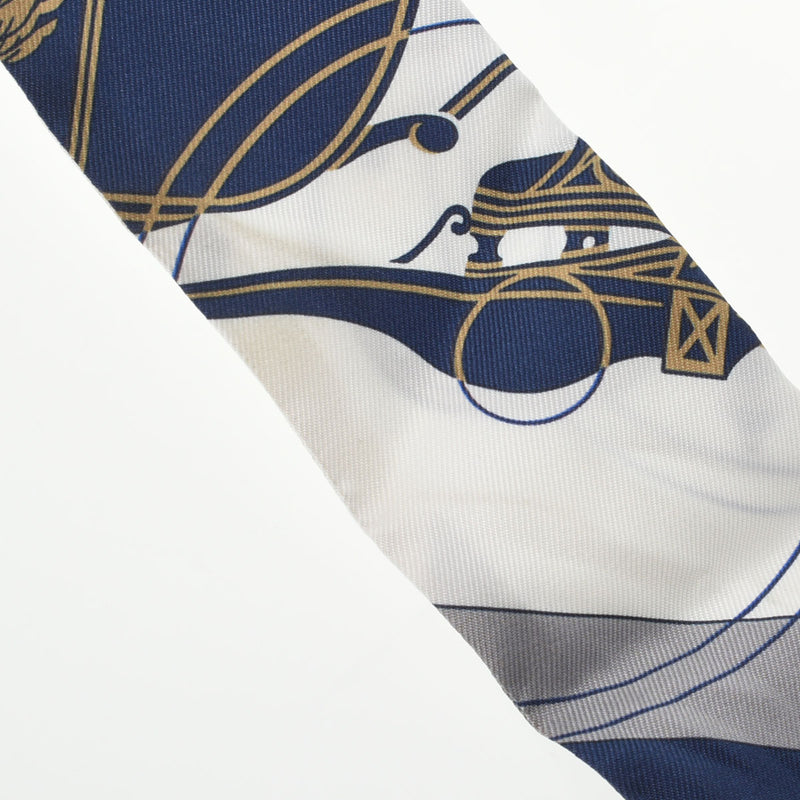 HERMES エルメス ツイリー 新タグ 白/グレー レディース シルク100％ スカーフ Bランク 中古 銀蔵