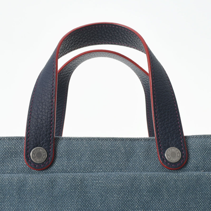 HERMES エルメス プティアッシュ トート ブルー レディース トワルオフィシエ シルク ハンドバッグ Aランク 中古 銀蔵