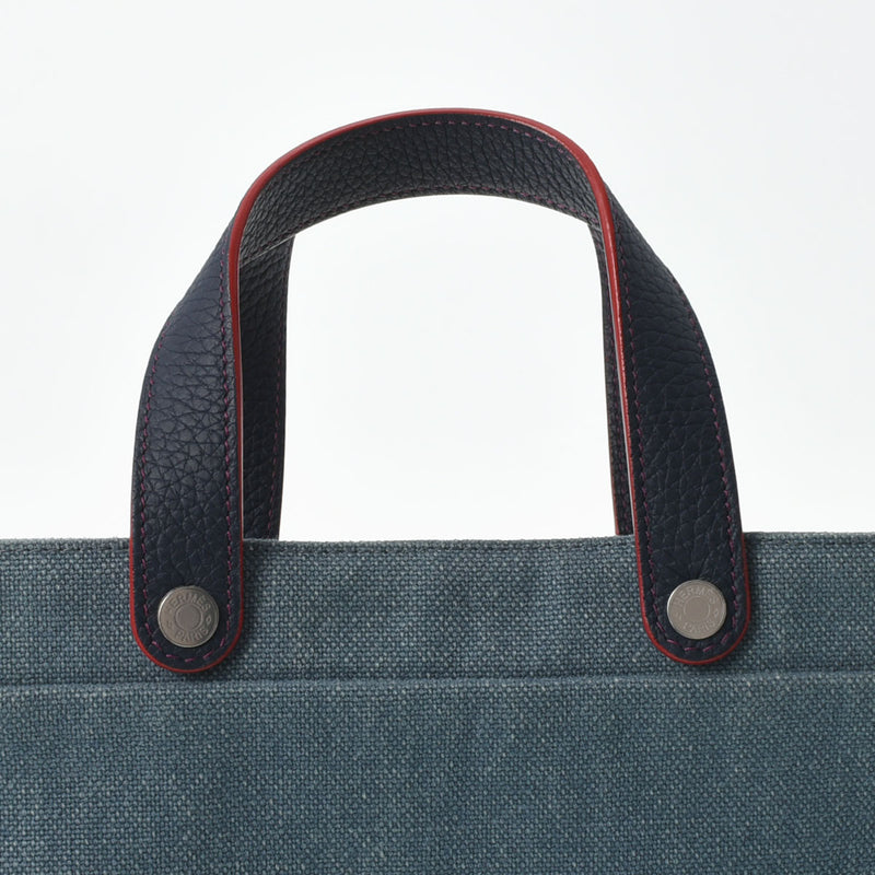 HERMES エルメス プティアッシュ トート ブルー レディース トワルオフィシエ シルク ハンドバッグ Aランク 中古 銀蔵