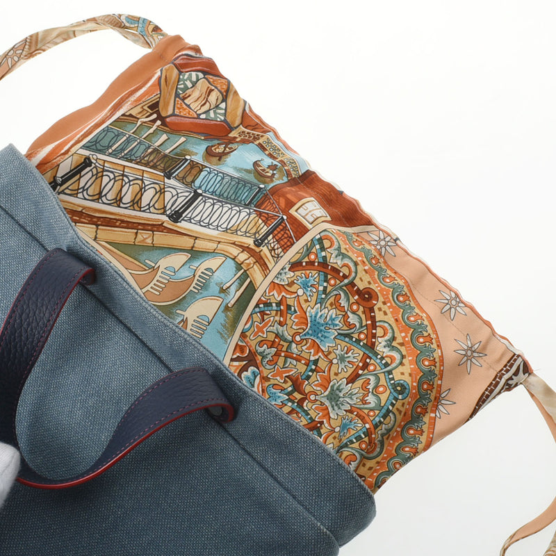 HERMES エルメス プティアッシュ トート ブルー レディース トワルオフィシエ シルク ハンドバッグ Aランク 中古 銀蔵