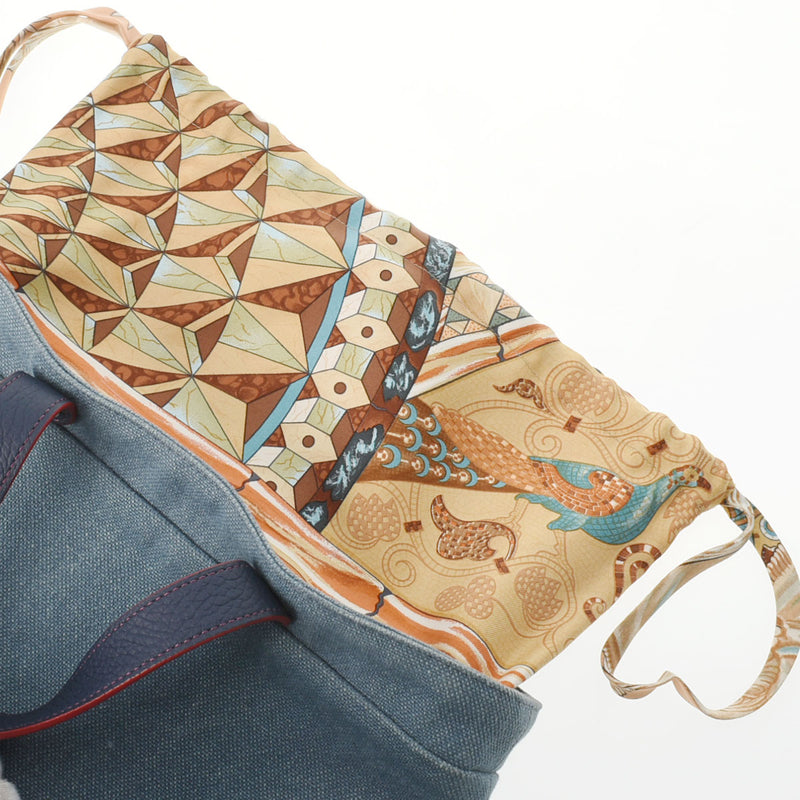 HERMES エルメス プティアッシュ トート ブルー レディース トワルオフィシエ シルク ハンドバッグ Aランク 中古 銀蔵