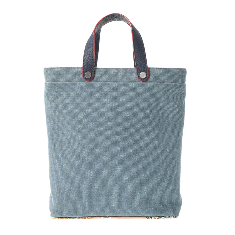 HERMES エルメス プティアッシュ トート ブルー レディース トワルオフィシエ シルク ハンドバッグ Aランク 中古 銀蔵