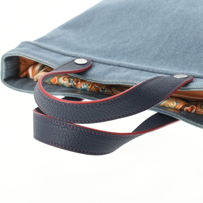 HERMES エルメス プティアッシュ トート ブルー レディース トワルオフィシエ シルク ハンドバッグ Aランク 中古 銀蔵