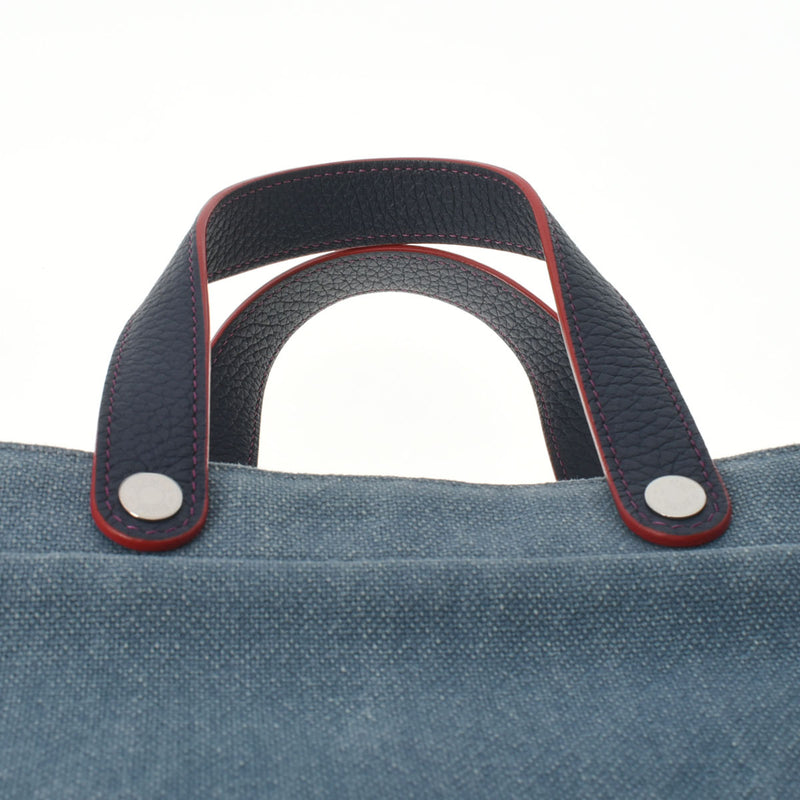 HERMES エルメス プティアッシュ トート ブルー レディース トワルオフィシエ シルク ハンドバッグ Aランク 中古 銀蔵