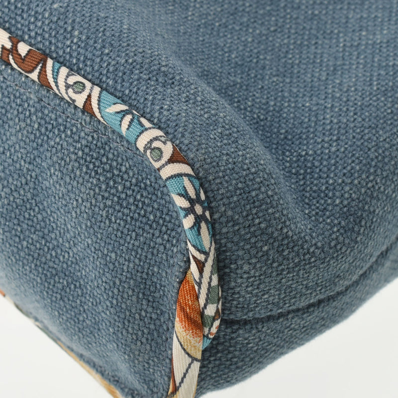 HERMES エルメス プティアッシュ トート ブルー レディース トワルオフィシエ シルク ハンドバッグ Aランク 中古 銀蔵