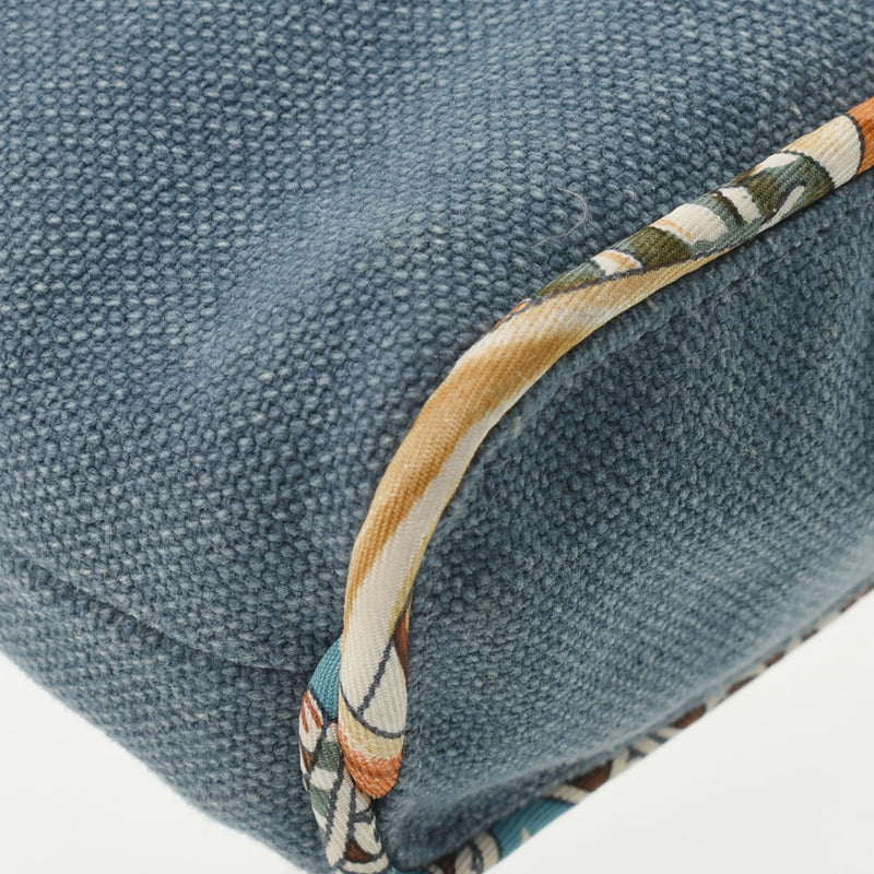 HERMES エルメス プティアッシュ トート ブルー レディース トワルオフィシエ シルク ハンドバッグ Aランク 中古 銀蔵