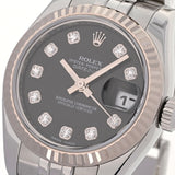 ROLEX ロレックス デイトジャスト 10Pダイヤ 179174G レディース SS/WG 腕時計 自動巻き ブラック文字盤 Aランク 中古 銀蔵