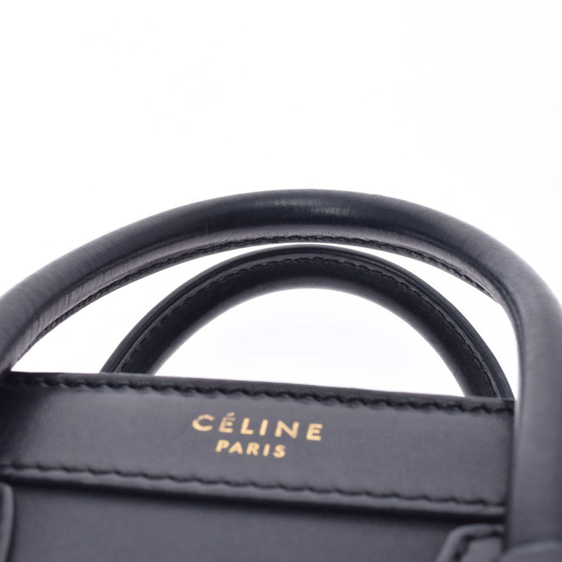 CELINE セリーヌ ラゲージ ナノショッパー 2WAY 黒 ゴールド金具 レディース カーフ ハンドバッグ Bランク 中古 銀蔵