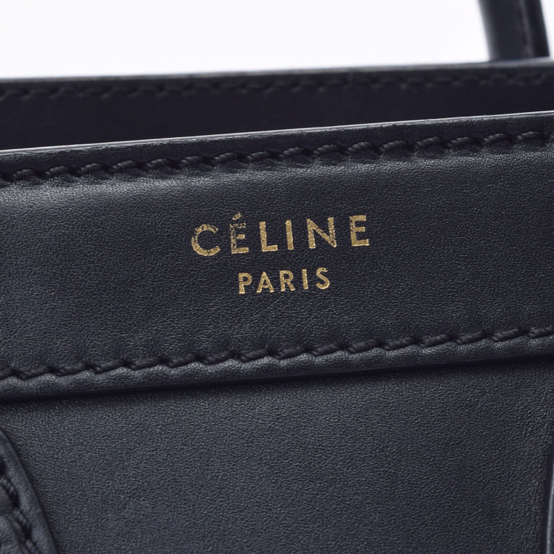 CELINE セリーヌ ラゲージ ナノショッパー 2WAY 黒 ゴールド金具 レディース カーフ ハンドバッグ Bランク 中古 銀蔵