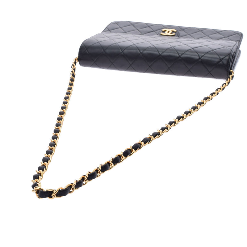 CHANEL シャネル マトラッセ プッシュロック チェーンショルダー 25cm 黒 ゴールド金具 レディース ラムスキン ショルダーバッグ Aランク 中古 銀蔵