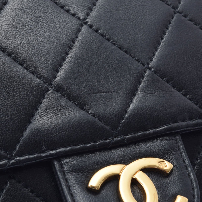 CHANEL シャネル マトラッセ プッシュロック チェーンショルダー 25cm 黒 ゴールド金具 レディース ラムスキン ショルダーバッグ Aランク 中古 銀蔵