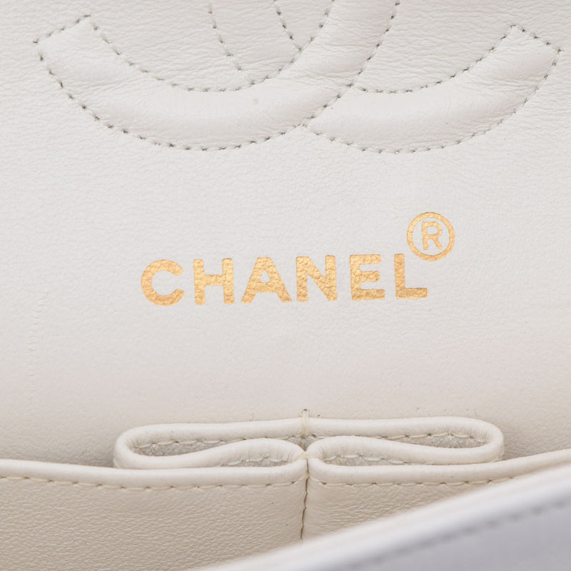 CHANEL シャネル マトラッセ Wフラップ チェーンショルダー 23cm 白 ゴールド金具 レディース ラムスキン ショルダーバッグ Bランク 中古 銀蔵