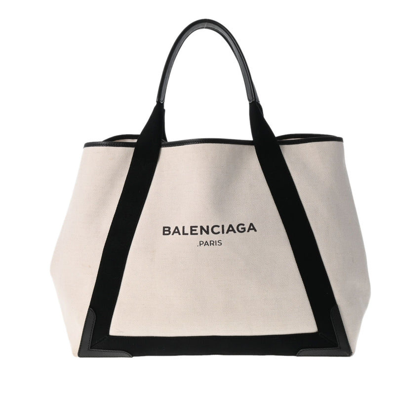 BALENCIAGA バレンシアガ ネイビーカバス M 黒/ベージュ 339936 ユニセックス キャンバス レザー ハンドバッグ Bランク 中古 銀蔵