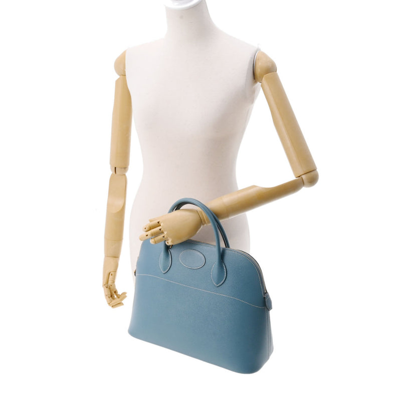 HERMES エルメス ボリード37  ブルージーン ゴールド金具 □F刻印(2002年頃) レディース クシュベル ハンドバッグ ABランク 中古 銀蔵