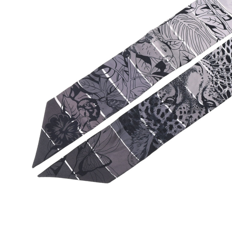 HERMES エルメス ツイリー JUNGLE LOVE Rainbow 新タグ グレー レディース シルク100％ スカーフ ABランク 中古 銀蔵