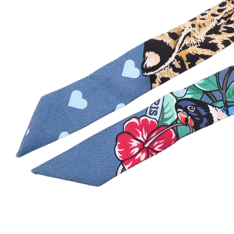 HERMES エルメス ツイリードール  JUNGLE LOVE LOVE 2021AW ブルー レディース シルク100％ スカーフ ABランク 中古 銀蔵