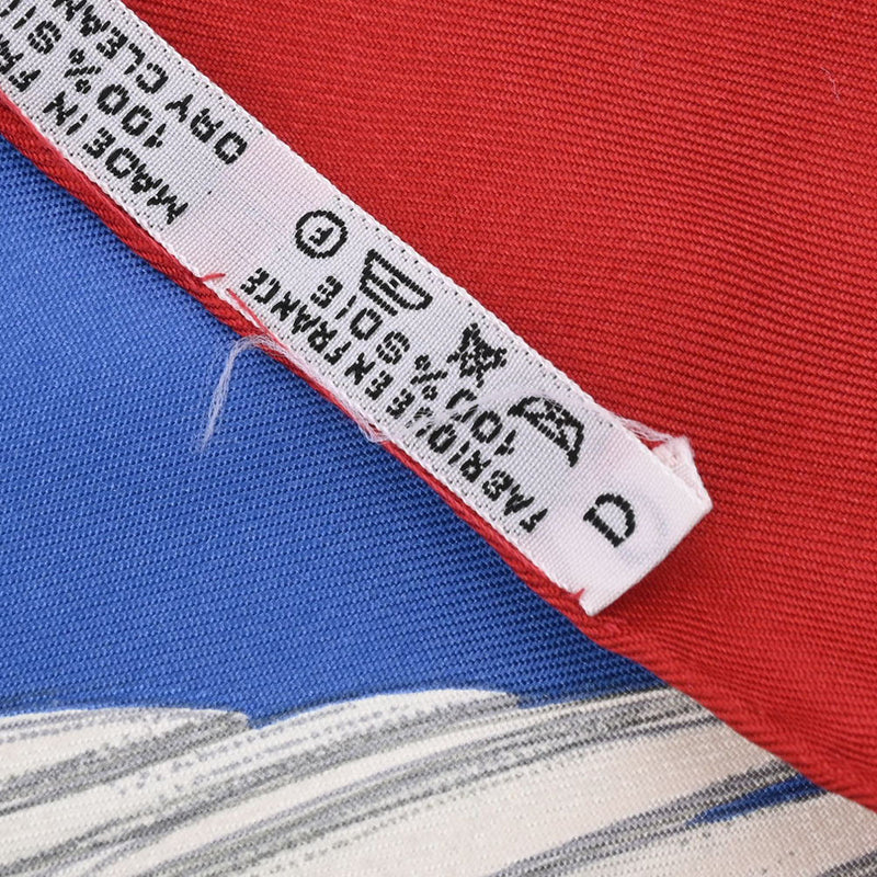 HERMES エルメス カレ90 鴨柄 青/赤 レディース シルク100％ スカーフ Aランク 中古 銀蔵